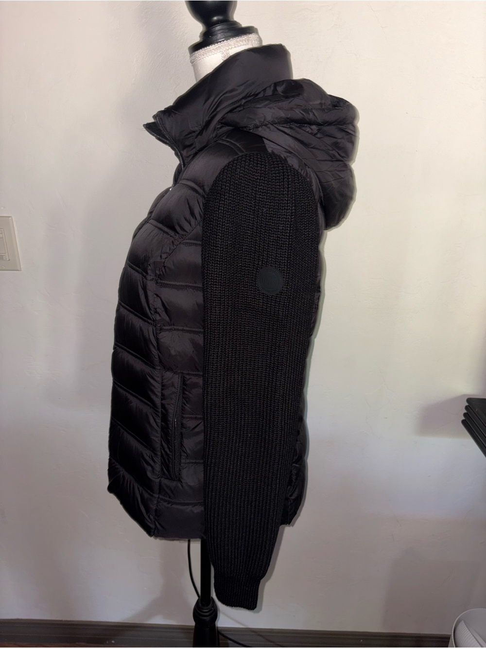 Michael Kors Black Quilted Puffer Vest with Knit Sleeves - Picture 2 of 6